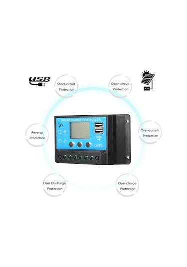 Trendooze 10a Akıllı Lcd Güneş Şarj Kontrol Cihazı, 12v/24v Otomatik Regülatör, Akıllı Yük Denetim