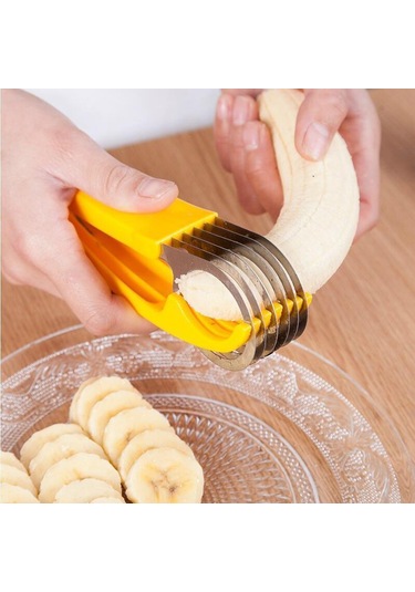 Fosenze Stahl Gıda Dilimleyici Mutfak Aleti - Muz, Salatalık, Sosis 6 Adet Eşit Dilimler Hızlı Kesim - Sarı Sarı