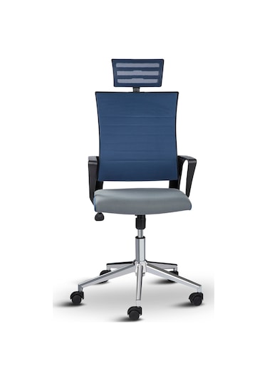 Rigel Başlıklı Ofis Koltuğu Çalışma Koltuğu Mavi Gri