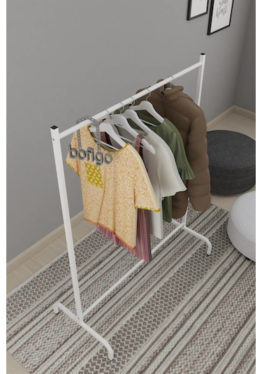 Bofigo Konfeksiyon Askısı Ayaklı Askılık Elbise Askılığı Beyaz
