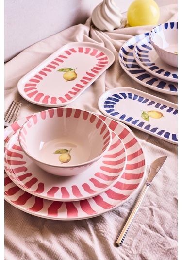 Limone 8 Parça 2 Kişilik Yemek Takımı Cokrenklı Desenli