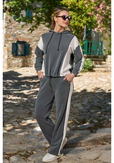 Cossy By Aqua 26027 Kadın Uzun Kollu Kapişonlu Eşofman Takımı-petrol Petrol