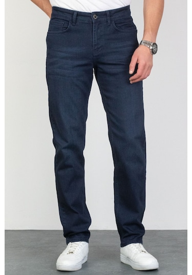 Koyu Mavi Erkek Regular Fit Rahat Kesim Esnek Likralı Denim Jeans Kot Pantolon 001