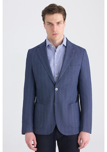 D's Damat Ds Damat Regular Fit Lacivert Armürlü Kumaş Ceket 5hc04ım09488m 101