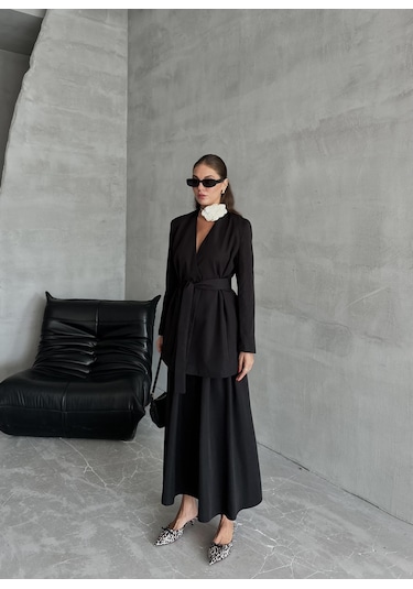 Siyah Elegant Kuşaklı Ceket Siyah