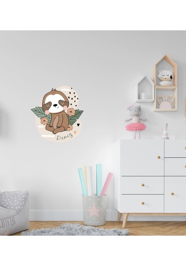 Kişiye Özel Tembel Hayvan Tasarımlı Çocuk Odası Duvar Sticker-1