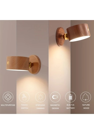 Boatshop1 1 Adet Yatak Odası Okuma Lambası 360 Dönebilir Sapele Wood Led Duvar Lambası Ahşap