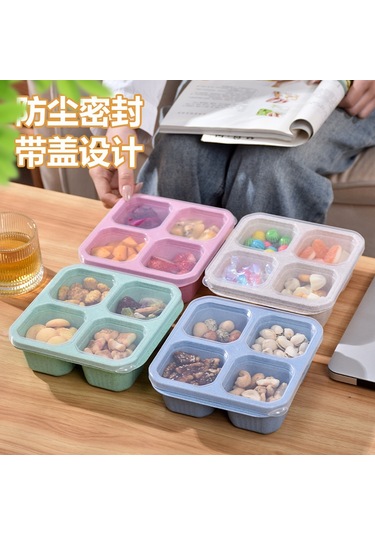 Yaozixa Yeşil 4 Bölmeli Cam Kapaklı Atıştırmalık Kutusu - Kuruyemiş, Atıştırmalık Saklama, Günlük Kullanım İçin Dayanıklı Ev Gereci DiğER