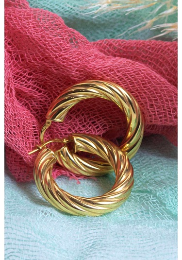 14 Ayar Altın Küpe Burgulu Bom Küpe 3 Cm Çapında