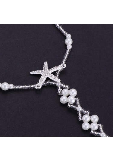 Suntek Beyaz Plastik İnci Denizyıldızı Elastik Halhal Boho Beyaz