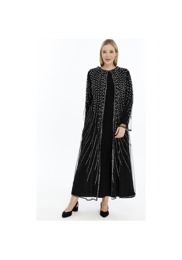 Modabanuda Betül 2'li Takım Taşlı Abaya Siyah
