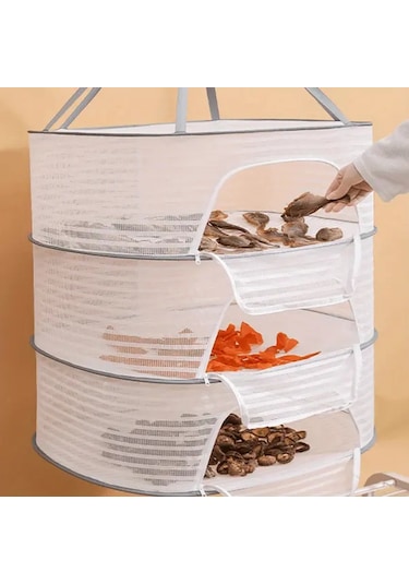 Elmpaly 1 Seviyeli Kapaklı Katlanır Gıda Kurutucu - Balık Sebze Meyve İçin Taşınabilir 3 Katlı Izgara Çerçeve Kampçılık Bahçe Kullanımı Gıda Sınıfı Polyester Ahşap