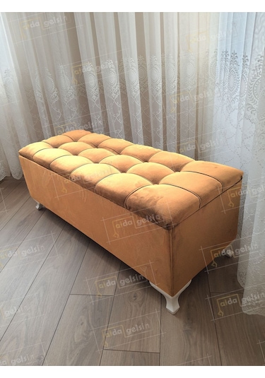 Yeni Model Lüks Çizgi Kapitoneli Sandıklı Puf Bench Pembe Vizon