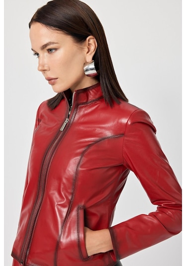 Antonella Kırmızı Kadın Deri Mont 001