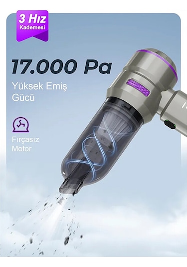 17.000pa Güçlü Vakumlu 9in1 Araç İçi Üflemeli Süpürge / 6000mah /