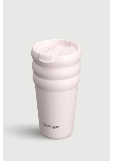 Stevig 3 Bubble Two-cap Straw Tumbler Çelik Termos 600 Ml Soft Quartz St-248 Pembe