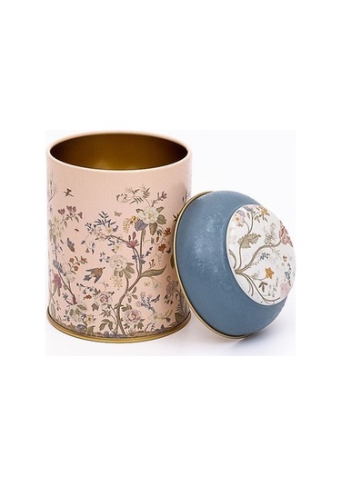 Flora Pink Desenli Yuvarlak Metal Saklama Kabı, 9 X 11 Cm, 0,6 Lt Desenli