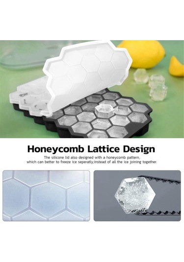 Metabagua Ice-cube Tray For Freezer With Lid, Silicone Trays Spill-resistant Removable Cover, Black 9nklgx Siyah