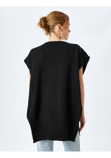 Koton Yanları Yırtmaçlı V Yaka Oversize Süveter Siyah 5wak20078ht Siyah