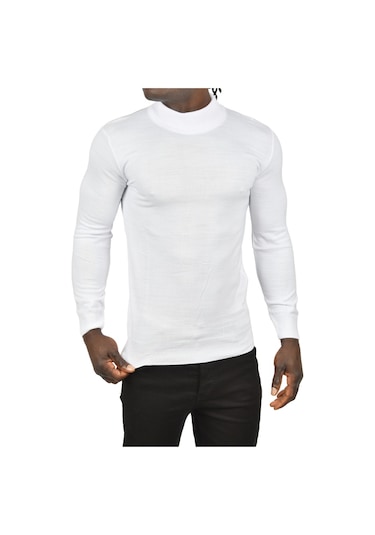 Deepsea Erkek Beyaz Yarım Balıkçı Yaka Tüylenmeyen İnce Triko Kazak 2505502 Beyaz