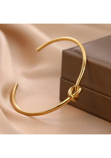 Gümüş Titanyum Paslanmaz Çelik Bilezikler Zarif Trendy Yuvarlak Dairesel Açık Düğüm Manşet Bileklik Kadınlar Takı Için