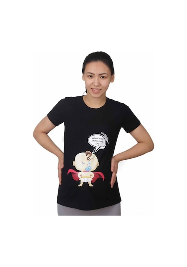 Mummy's Baby Hamile Tişört Moomy Fat Siyah 8447