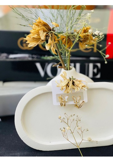 İkili Model Kelebek Detay Çelik Küpe