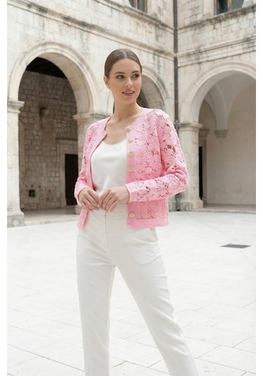 Sayzen Your Shine Gold Düğmeli Nakış Işlemeli Ceket Sy-shn2609 Pembe