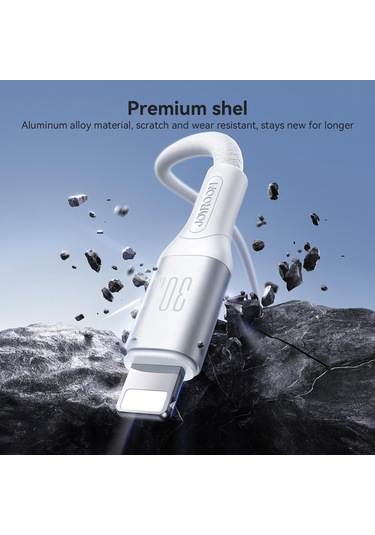 Joyroom S-a28 Flaş Serisi 60w 480mbps Hızlı Şarj Veri Kablosu, Type-c - 8 Pin Kablo, Uzunluk: 1m Beyaz