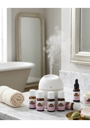 Aromaterapi Hava Nemlendirici Usb Çalışan Sessiz Led Işıklı Cihaz 5 Esans li