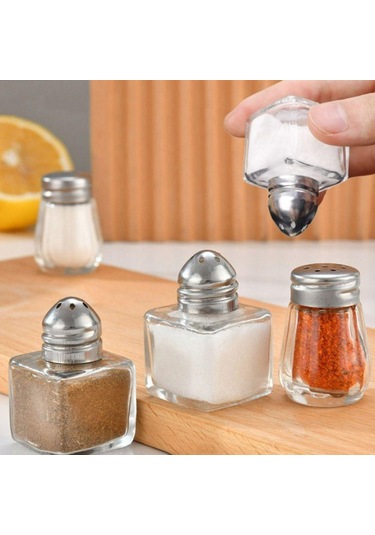 Kapaklı 10/15ml Baharat Şişesi Şeffaf Cam Tuz Kavanozu Dayanıklı Baharatlıklar Barbekü 5