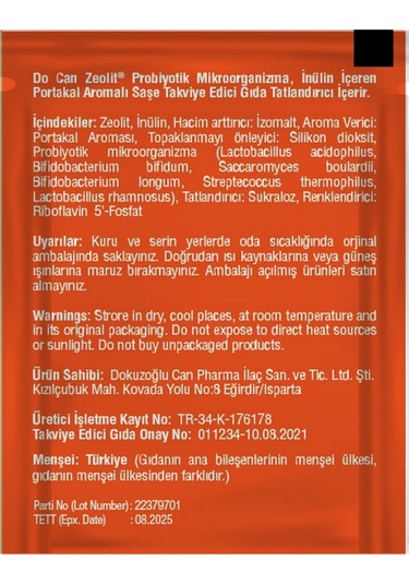 Docan Pharma Portakal Aromalı Oral İnülin Probiyotik Toz 60 Şase