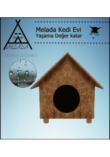 Melada Kedi Evi Dış Ortam Uygun Ahşap Kedi Evi Osb 44x36x32 Cm