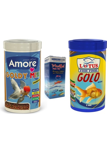 Goldy Mix Granules ve Natural 1000ml Japon Balığı Yemi, Vitamin