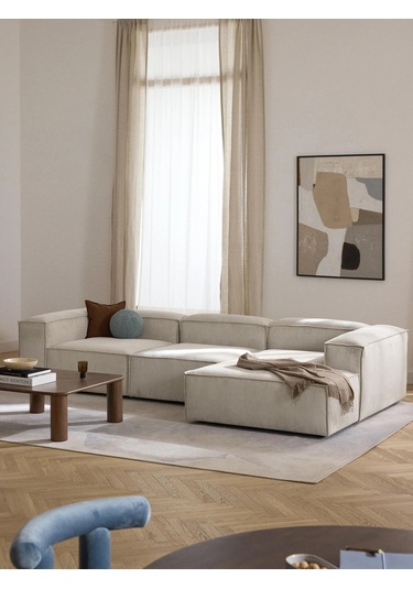 Most Mollis Plus 3 Modül Sağ Köşe Koltuk Fitilli Kırık Beyaz Kadi