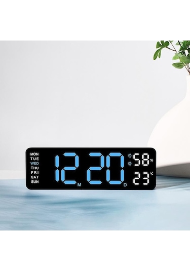 Artfulabode Otomatik Nem Sıcaklık Saati Mavi Led Kısılabilir 9 İnç Hafta Fonksiyonu Dijital Çalar Geniş Ekran 12/24h Beyaz - Mavi