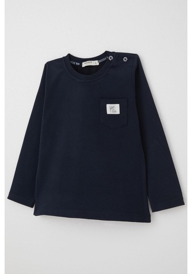 Breeze Erkek Bebek Uzun Kollu Tişört Cep Detaylı Cool Yazı Armalı 9 Ay-3 Yaş, Lacivert Lacivert