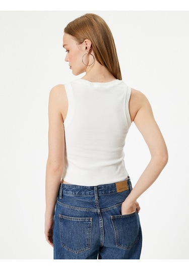 Koton Baskılı Atlet Bisiklet Yaka Pamuklu Ekru 4sal30004ık Ekru