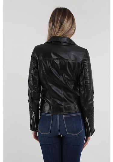 Derinss 1515 Hakiki Deri Kadın Siyah Mont