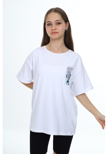 Toontoy Kids Toontoy Kız Çocuk Baskılı Tişört Beyaz