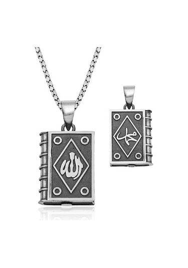 Himarry Gümüş Kare İçi Açılabilen Allah Muskalık Kolye Beyaz