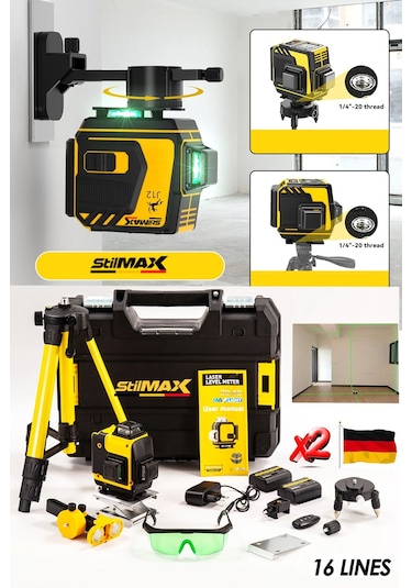 Stilmax Stlr926 Kumandalı Hassas 16 Köşe Yeşil Çizgi Lazer Tripot