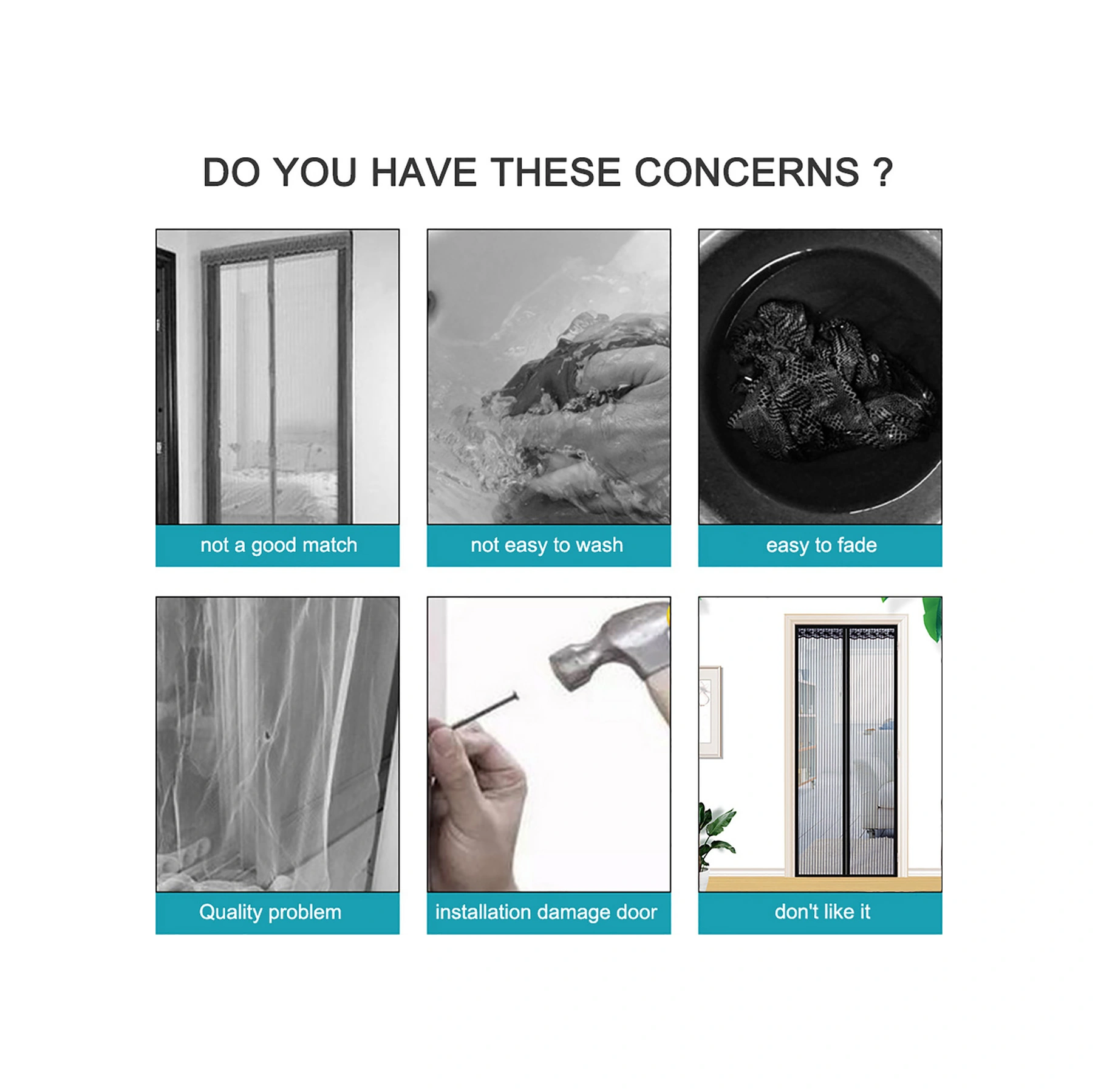 Yunboo Siyah Manyetik Yumuşak Dokuma Moskit Korumalı Sessiz Kapı Perdesi - 90x220 Cm Poliester Malzeme Siyah