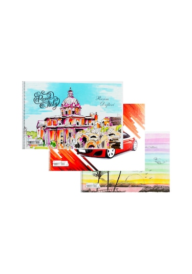 Sim 25x35 Spiralli Karton Kapak 15 Yaprak Resim Defteri 12 Adet