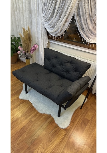 Modern Ikili Yataklı Kanepe Tekli 2'li Çift Kişilik Koltuk Ev Ofis Balkon Teras Kanepesi - Antrasit Antrasit Modernk010