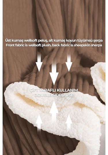 Sherpa Battaniye Çift Kişilik Çizgili Yumuşak Peluş Wellsoft Yatak Örtüsü Koyu Kahverengi