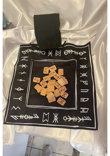 Rune Semboli Taşları Run Taşları Örtüsü Sunak Nordic Runes Örtüsü Sunağı Ve Taşları Seti