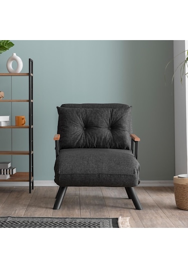 Pafu Sando Tekli Katlanır Yataklı Koltuk Keten Koyu Gri Koyu Gri