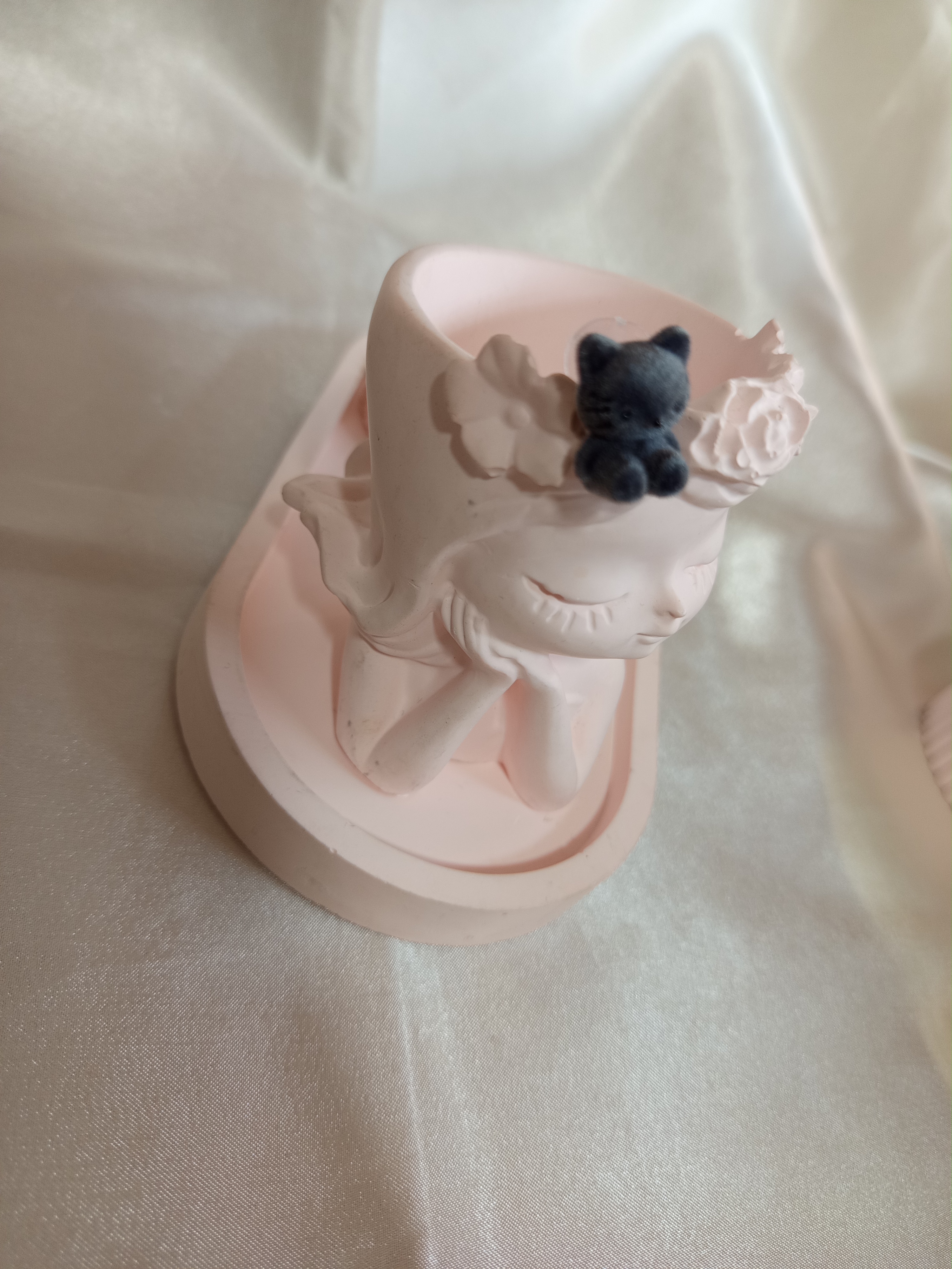 Gri Peluş Kedili Küpe