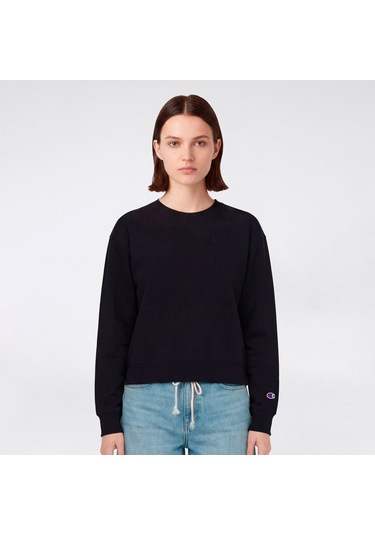 Champion Crewneck Regular Fit Kadın Siyah Sweatshirt 118557 2800282